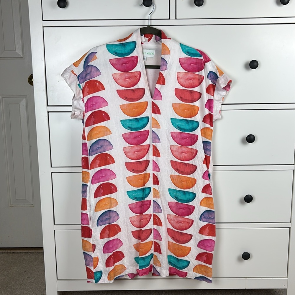 Colorful Semi-Sheer Printed Shift Dress - Multi